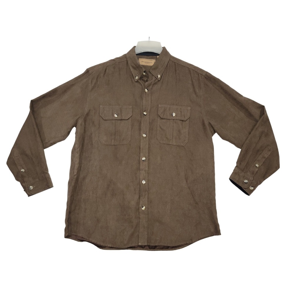 Clear Water Outfitters Brown Flannel Shirt Mens L Long Sleeve Button Up Polyeste